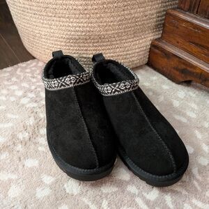 Soda Black Mules with Patterned Trim - Hardly Worn!